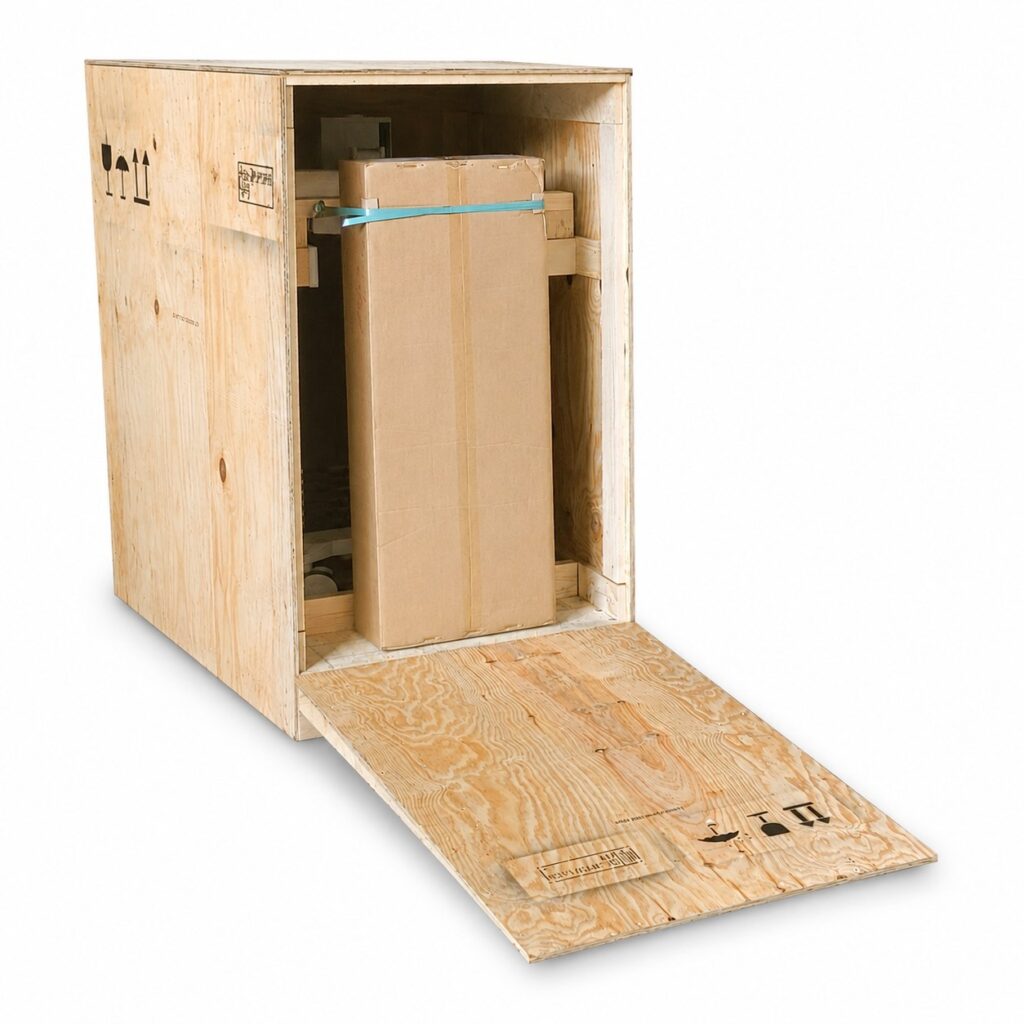 Verpackungslöung für die Medizintechnik. Transportkiste mit sicher verpackten Gerät und Zubehör